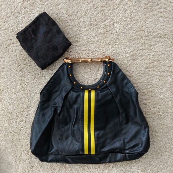 Gucci Handbags - Tom Ford Gucci Bamboo Yellow Stripe Tote Bag
